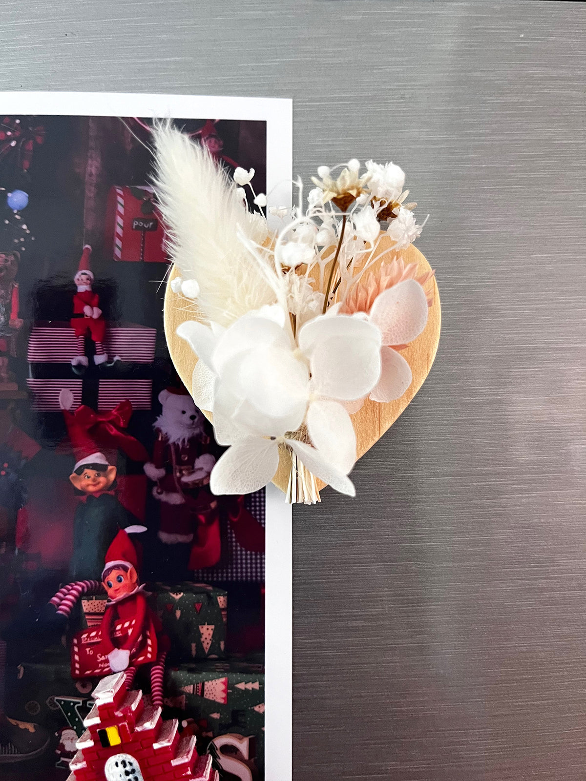 Magnet fleurs séchées en forme de coeur