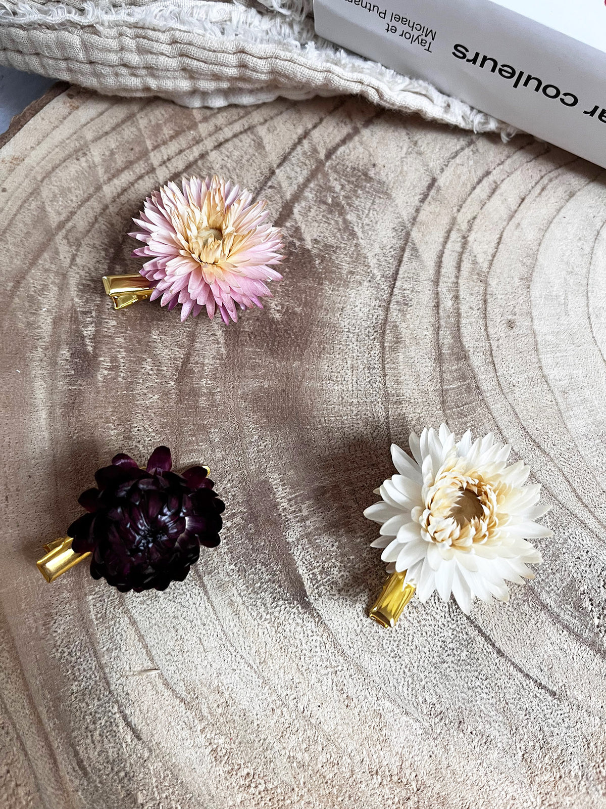 Barrette pince à fleur d'immortelle