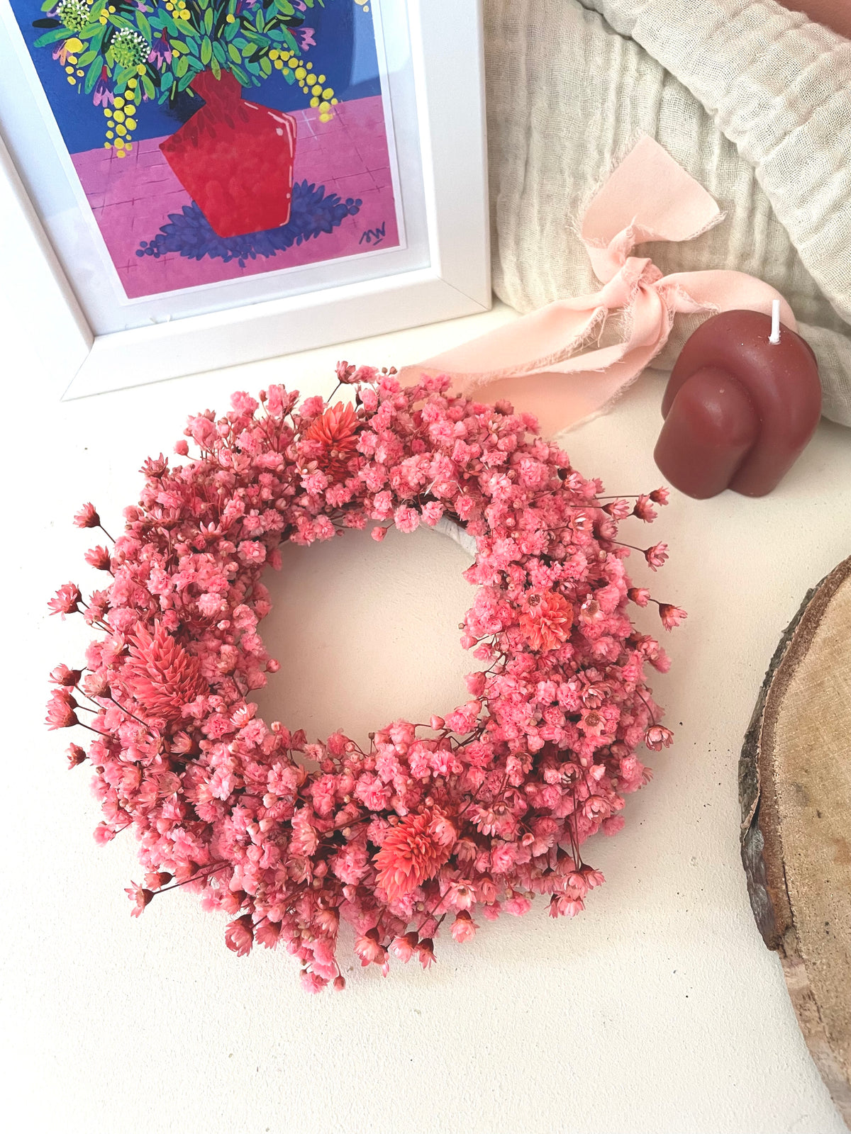 Couronne murale de fleurs séchées sur mesure